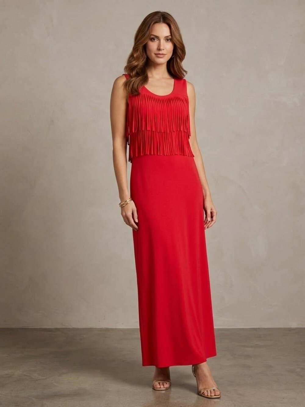 Nanette Keller NWT VTG red stretch sleeveless fringe cotton maxi dress, sz M